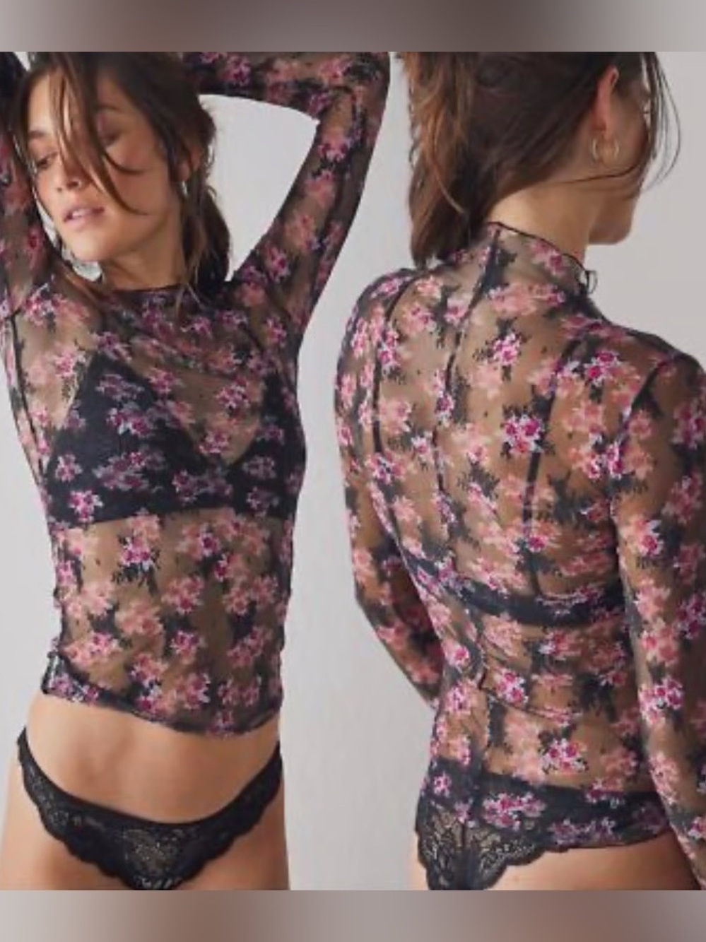 Free People Lady Lux Printed Sheer Top